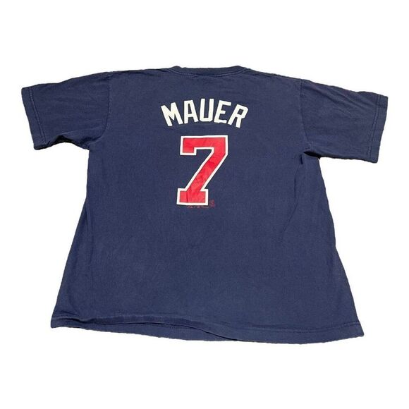 Minnesota Twins Shirt Mens XL Blue Short Sleeve Baseball MLB Majestic Mauer #7 - Picture 5 of 5